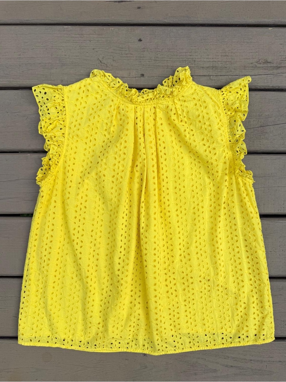 Ann Mashburn Cotton Yellow Eyelet Ruffle Sleeve Blouse